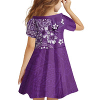 Cook Islands Family Matching Off The Shoulder Long Sleeve Dress and Hawaiian Shirt Purple Hibiscus And Stars