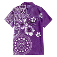 Cook Islands Family Matching Off Shoulder Maxi Dress and Hawaiian Shirt Purple Hibiscus And Stars LT05 - Polynesian Pride