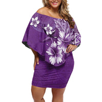 Cook Islands Family Matching Off Shoulder Short Dress and Hawaiian Shirt Purple Hibiscus And Stars LT05 Mom's Dress Purple - Polynesian Pride