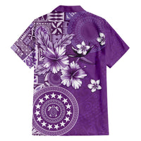 Cook Islands Family Matching Short Sleeve Bodycon Dress and Hawaiian Shirt Purple Hibiscus And Stars LT05 - Polynesian Pride