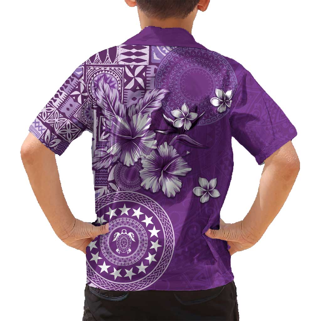Cook Islands Family Matching Tank Maxi Dress and Hawaiian Shirt Purple Hibiscus And Stars LT05 - Polynesian Pride