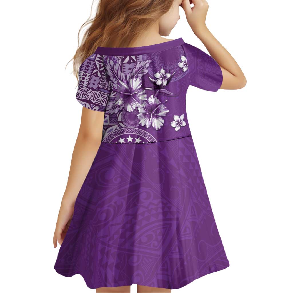 Cook Islands Family Matching Tank Maxi Dress and Hawaiian Shirt Purple Hibiscus And Stars LT05 - Polynesian Pride