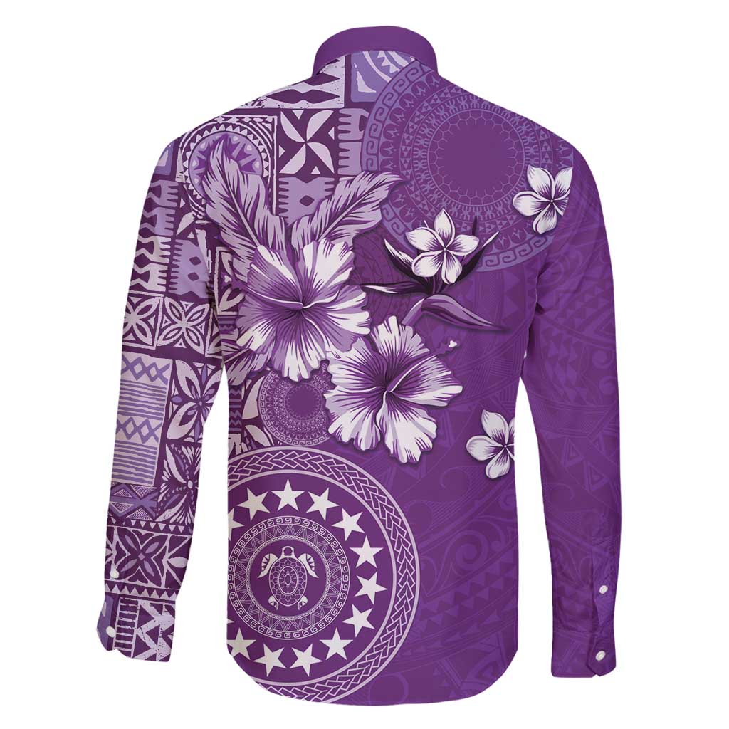 Cook Islands Family Matching Tank Maxi Dress and Hawaiian Shirt Purple Hibiscus And Stars LT05 - Polynesian Pride