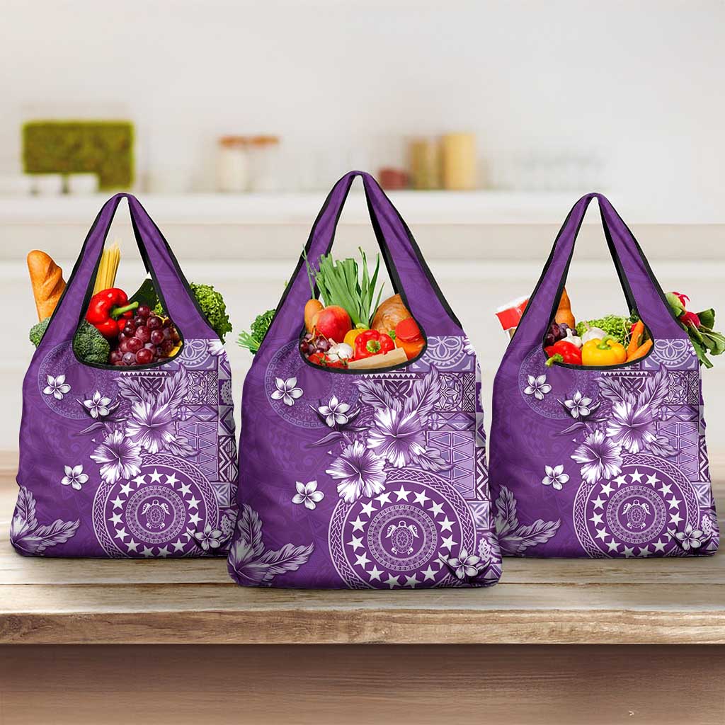 Cook Islands Grocery Bag Purple Hibiscus And Stars