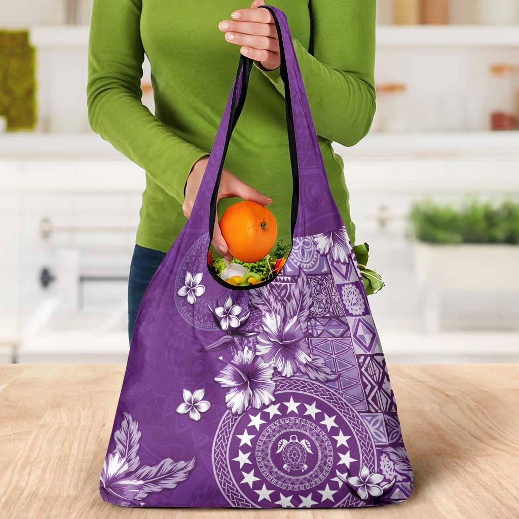 Cook Islands Grocery Bag Purple Hibiscus And Stars