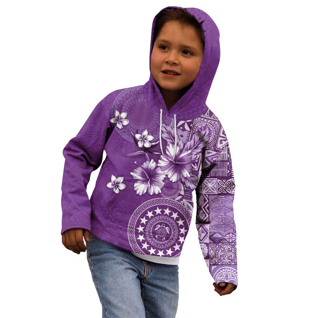 Cook Islands Kid Hoodie Purple Hibiscus And Stars