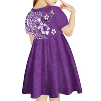Cook Islands Kid Short Sleeve Dress Purple Hibiscus And Stars