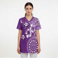 Cook Islands Scrub Top Purple Hibiscus And Stars - Polynesian Pride