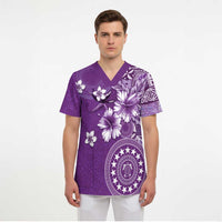 Cook Islands Scrub Top Purple Hibiscus And Stars - Polynesian Pride