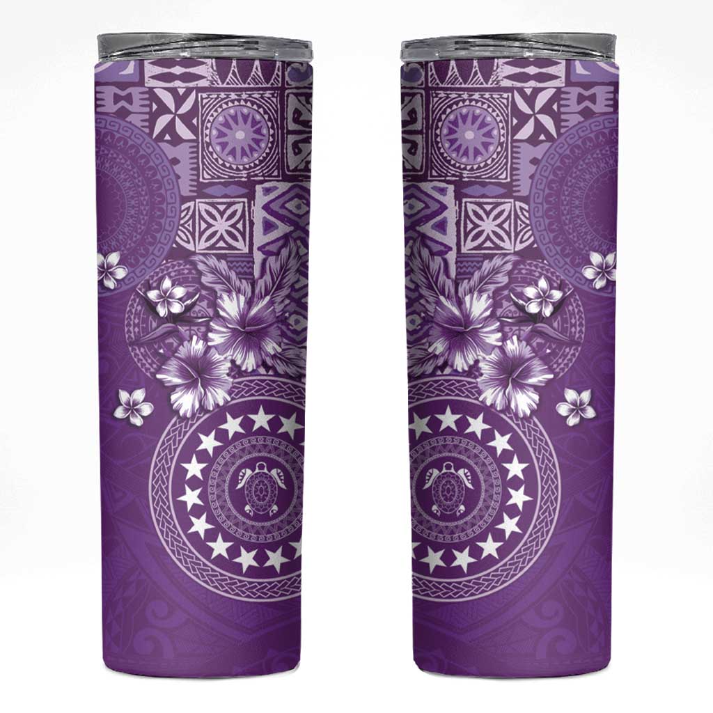 Cook Islands Skinny Tumbler Purple Hibiscus And Stars LT05 Purple - Polynesian Pride