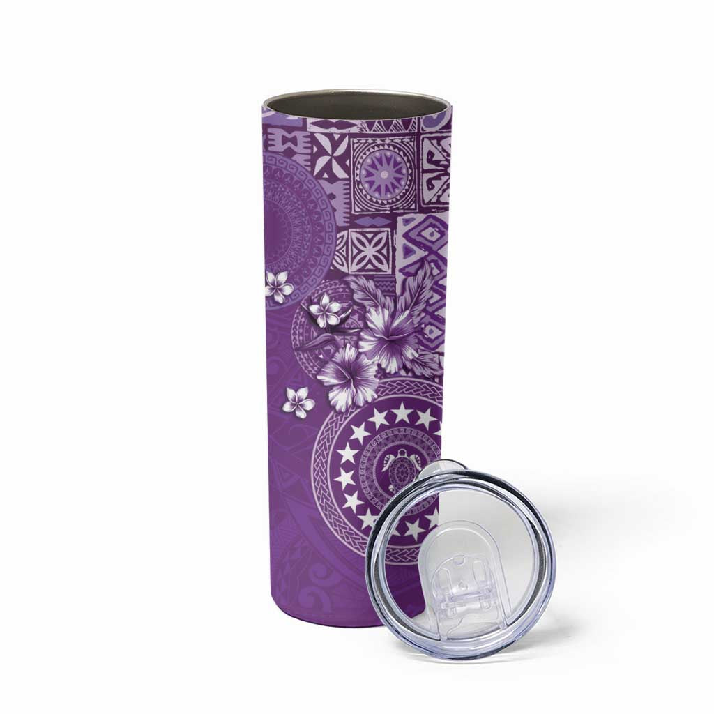 Cook Islands Skinny Tumbler Purple Hibiscus And Stars LT05 - Polynesian Pride