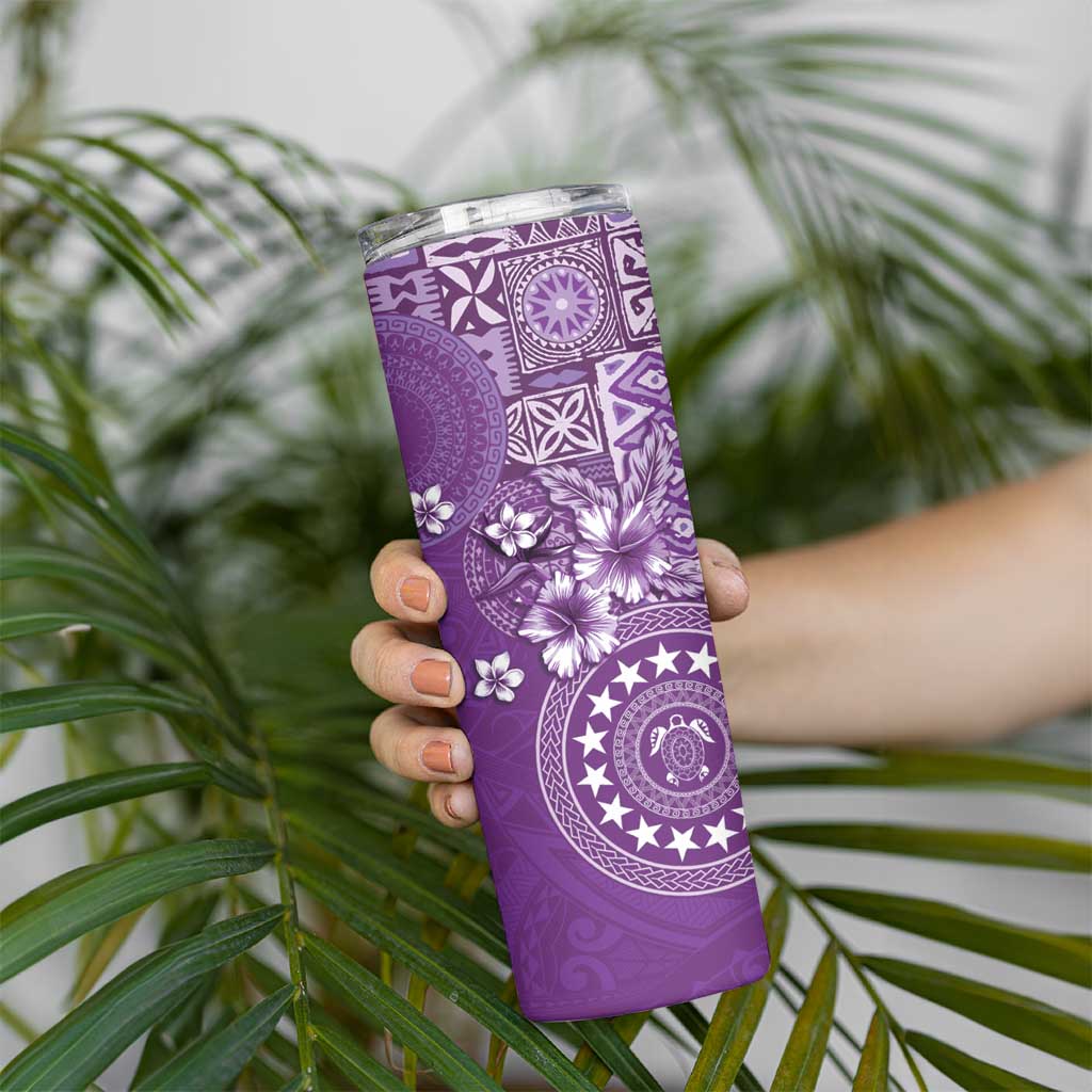Cook Islands Skinny Tumbler Purple Hibiscus And Stars LT05 - Polynesian Pride