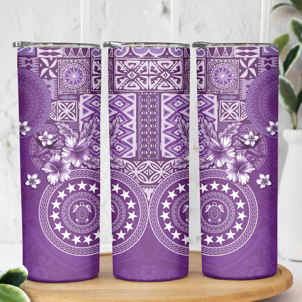 Cook Islands Skinny Tumbler Purple Hibiscus And Stars LT05 - Polynesian Pride