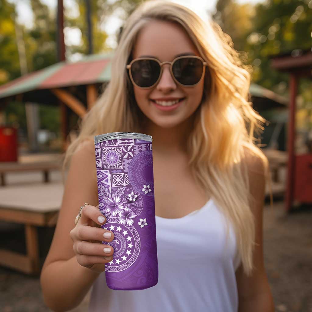 Cook Islands Skinny Tumbler Purple Hibiscus And Stars LT05 - Polynesian Pride