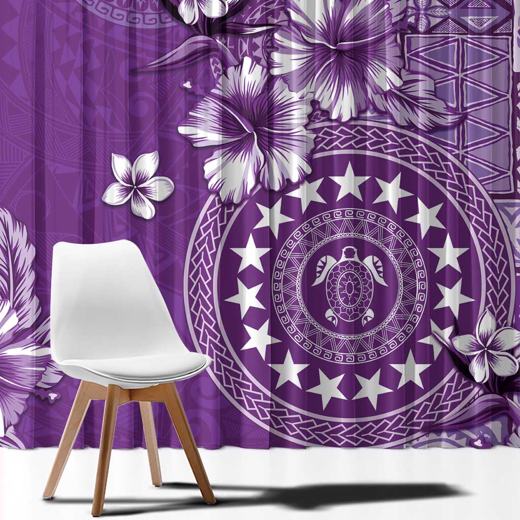 Cook Islands Window Curtain Purple Hibiscus And Stars