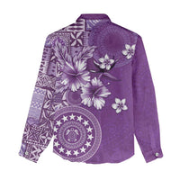 Cook Islands Women Casual Shirt Purple Hibiscus And Stars LT05 - Polynesian Pride
