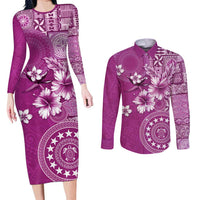 Cook Islands Couples Matching Long Sleeve Bodycon Dress and Long Sleeve Button Shirt Fandango Hibiscus And Stars LT05 Fandango - Polynesian Pride