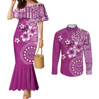 Cook Islands Couples Matching Mermaid Dress and Long Sleeve Button Shirt Fandango Hibiscus And Stars LT05 Fandango - Polynesian Pride