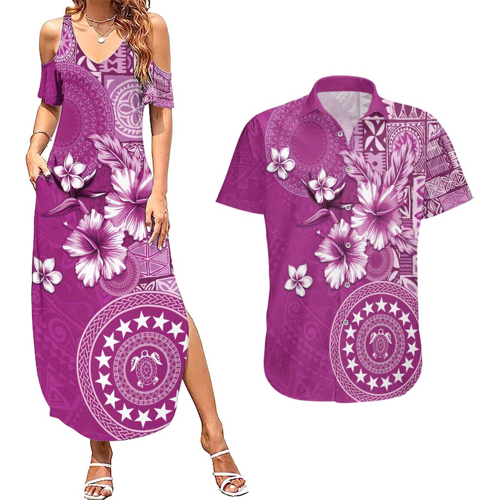 Cook Islands Couples Matching Summer Maxi Dress and Hawaiian Shirt Fandango Hibiscus And Stars LT05 Fandango - Polynesian Pride