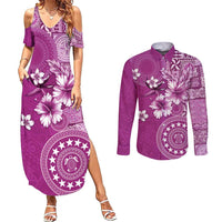 Cook Islands Couples Matching Summer Maxi Dress and Long Sleeve Button Shirt Fandango Hibiscus And Stars LT05 Fandango - Polynesian Pride