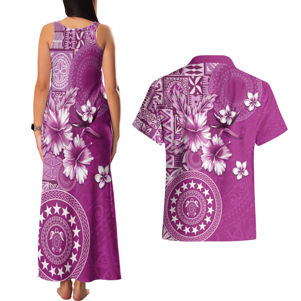 Cook Islands Couples Matching Tank Maxi Dress and Hawaiian Shirt Fandango Hibiscus And Stars LT05 - Polynesian Pride