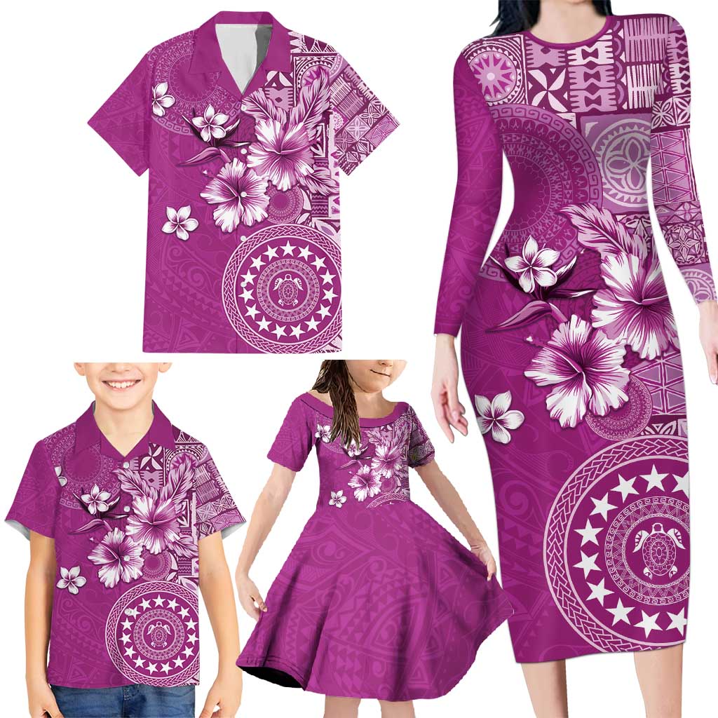 Cook Islands Family Matching Long Sleeve Bodycon Dress and Hawaiian Shirt Fandango Hibiscus And Stars LT05 - Polynesian Pride