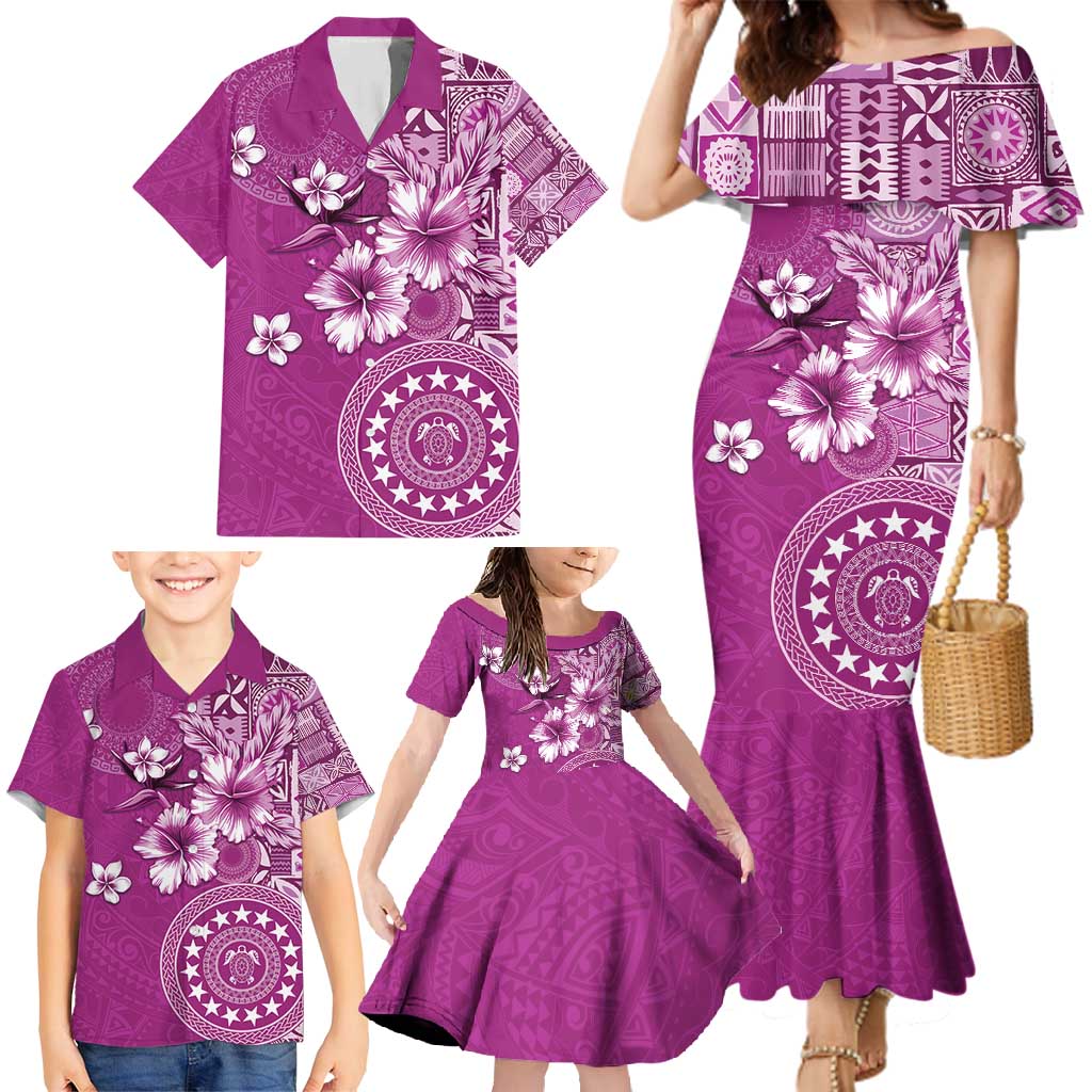 Cook Islands Family Matching Mermaid Dress and Hawaiian Shirt Fandango Hibiscus And Stars LT05 - Polynesian Pride