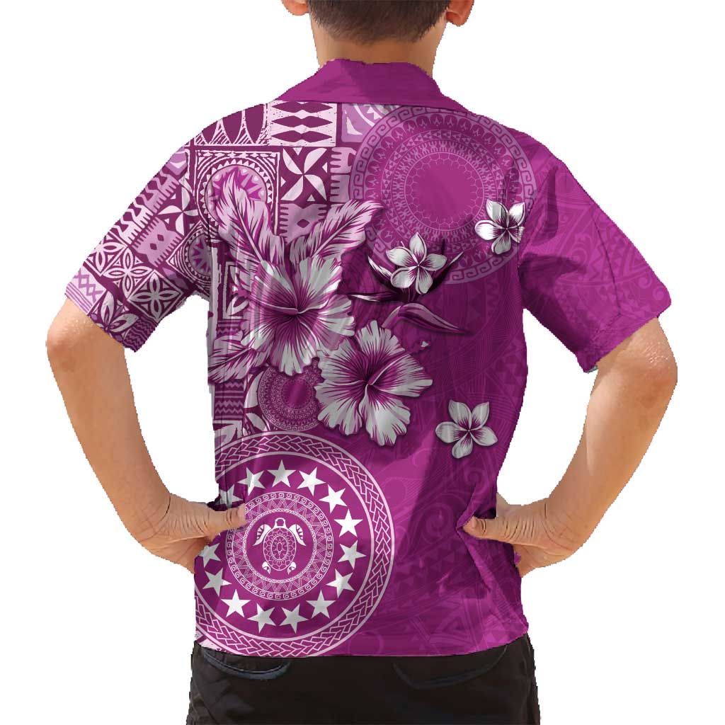 Cook Islands Family Matching Off Shoulder Short Dress and Hawaiian Shirt Fandango Hibiscus And Stars LT05 - Polynesian Pride