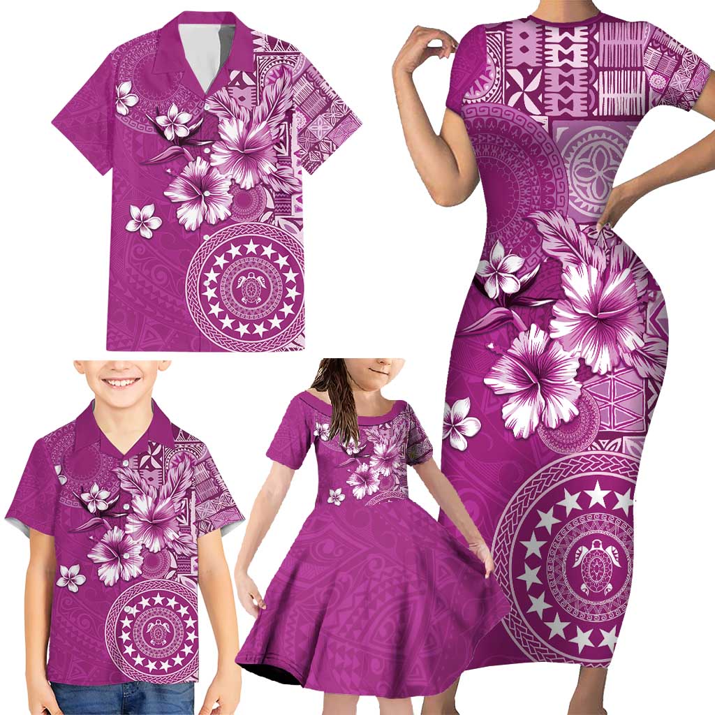 Cook Islands Family Matching Short Sleeve Bodycon Dress and Hawaiian Shirt Fandango Hibiscus And Stars LT05 - Polynesian Pride