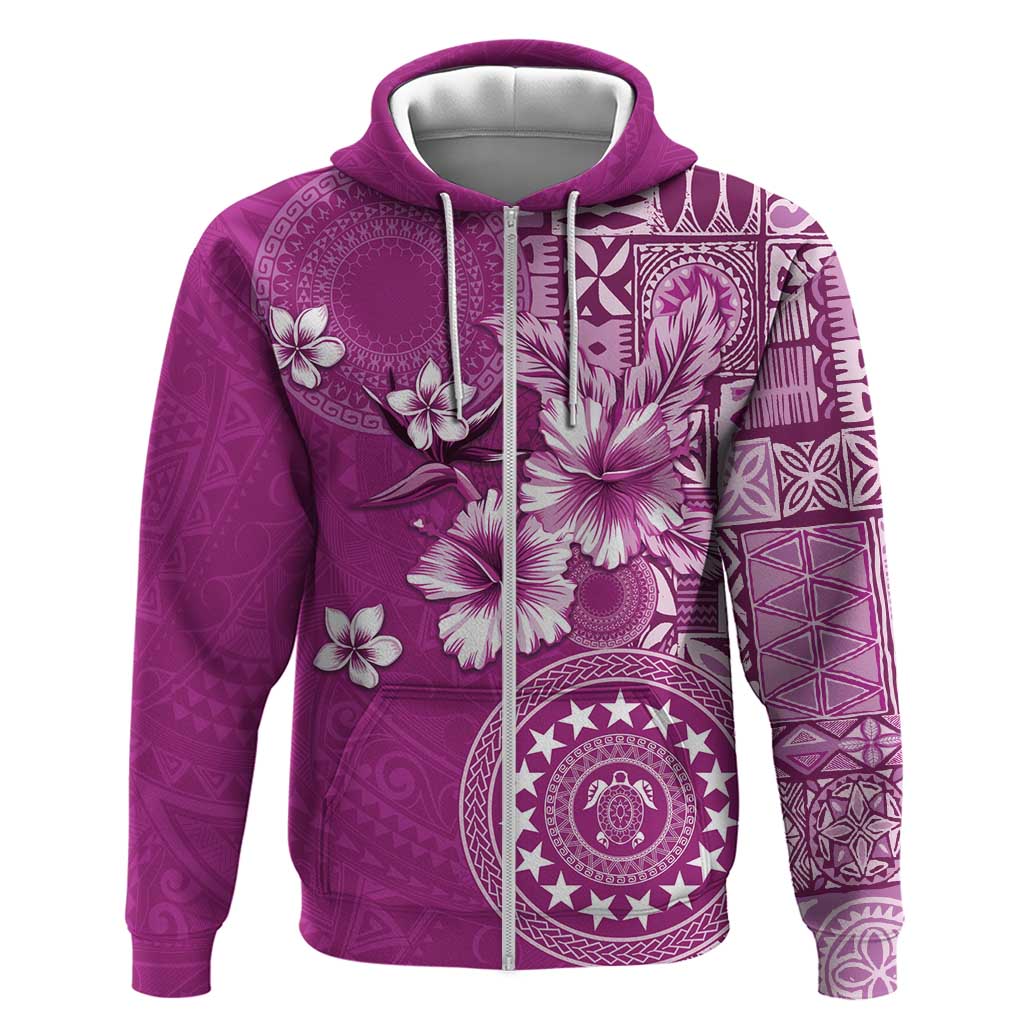 Cook Islands Hoodie Fandango Hibiscus And Stars LT05 Zip Hoodie Fandango - Polynesian Pride