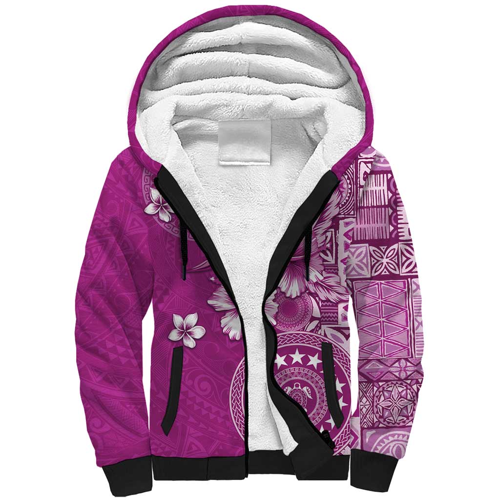 Cook Islands Sherpa Hoodie Fandango Hibiscus And Stars