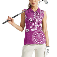 Cook Islands Women Sleeveless Polo Shirt Fandango Hibiscus And Stars