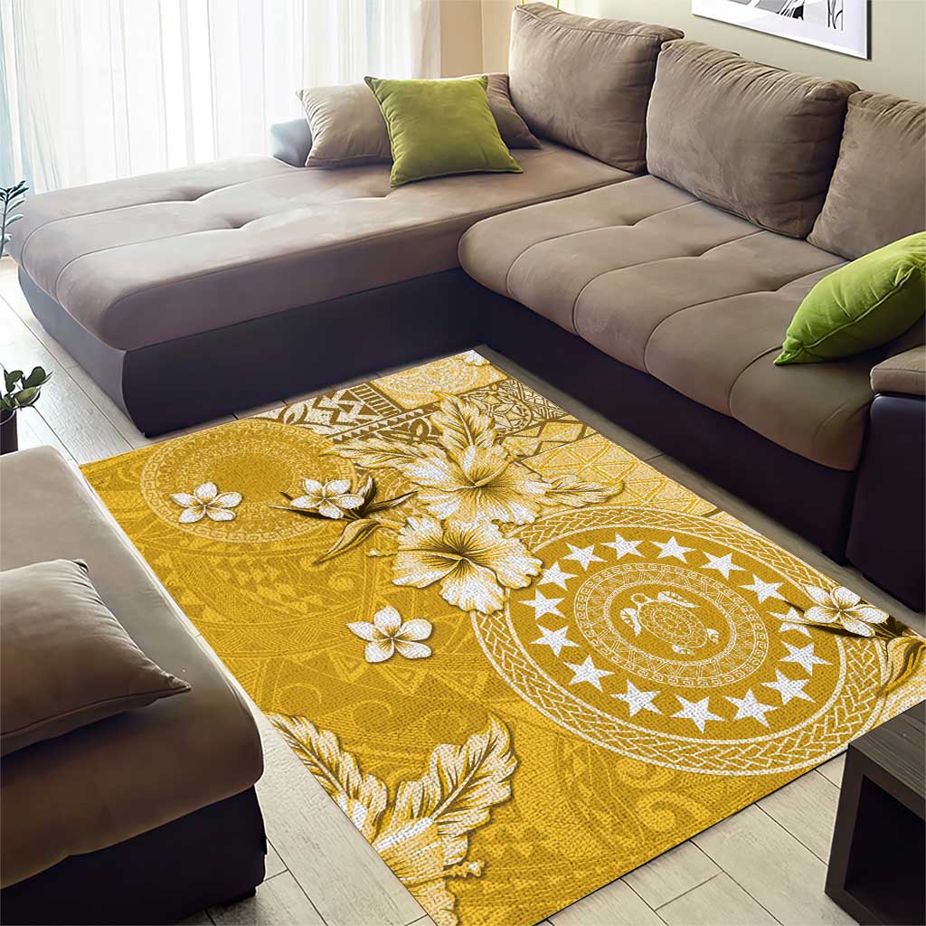 Cook Islands Area Rug Yellow Hibiscus And Stars LT05 - Polynesian Pride