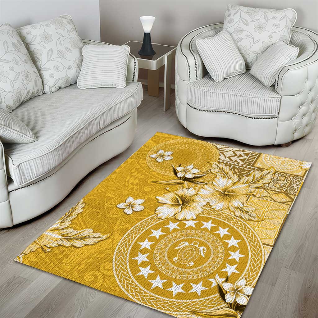 Cook Islands Area Rug Yellow Hibiscus And Stars LT05 - Polynesian Pride