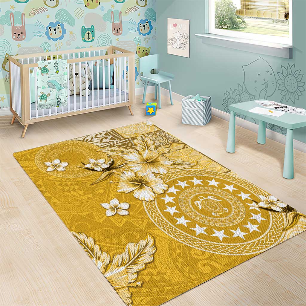 Cook Islands Area Rug Yellow Hibiscus And Stars LT05 - Polynesian Pride