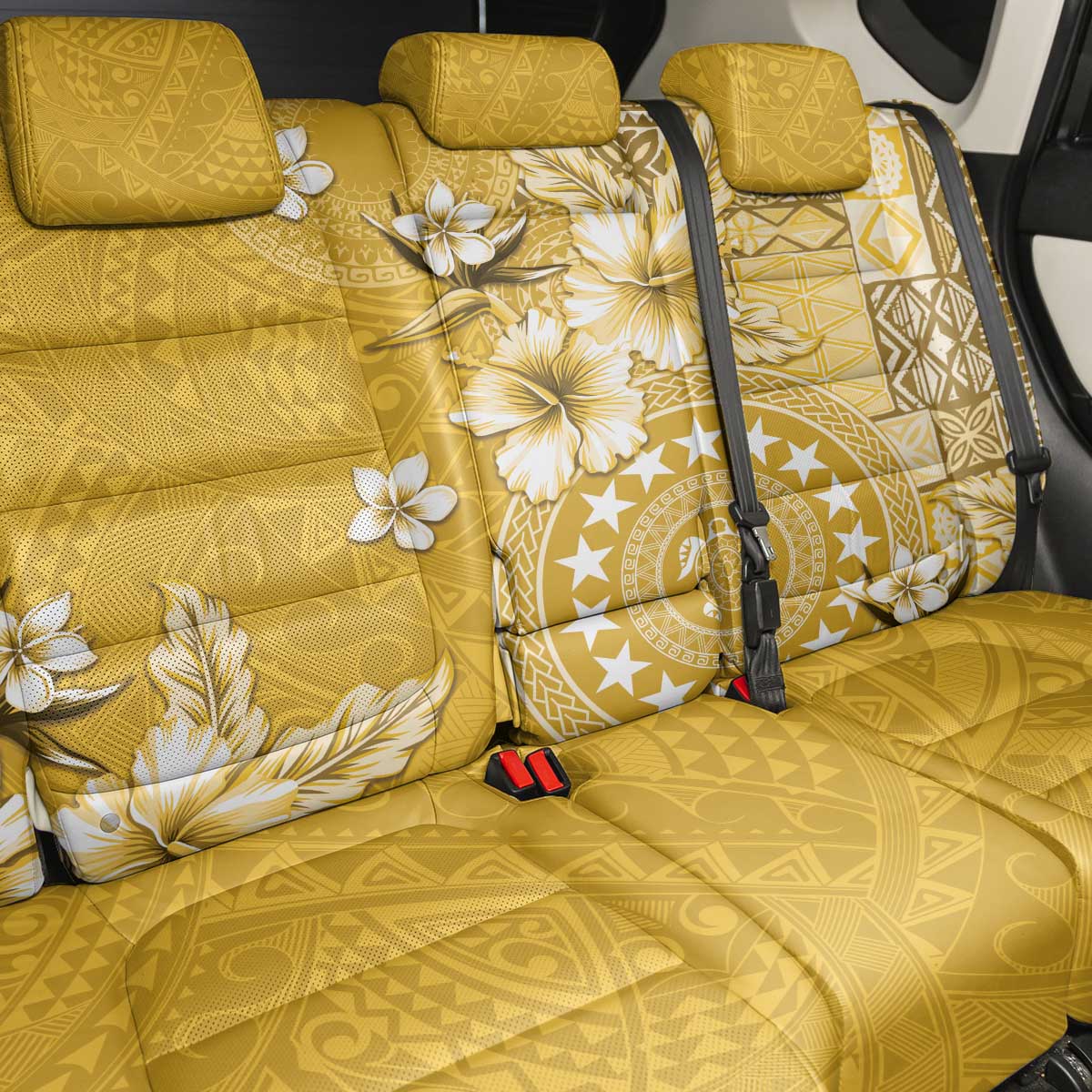 Cook Islands Back Car Seat Cover Yellow Hibiscus And Stars