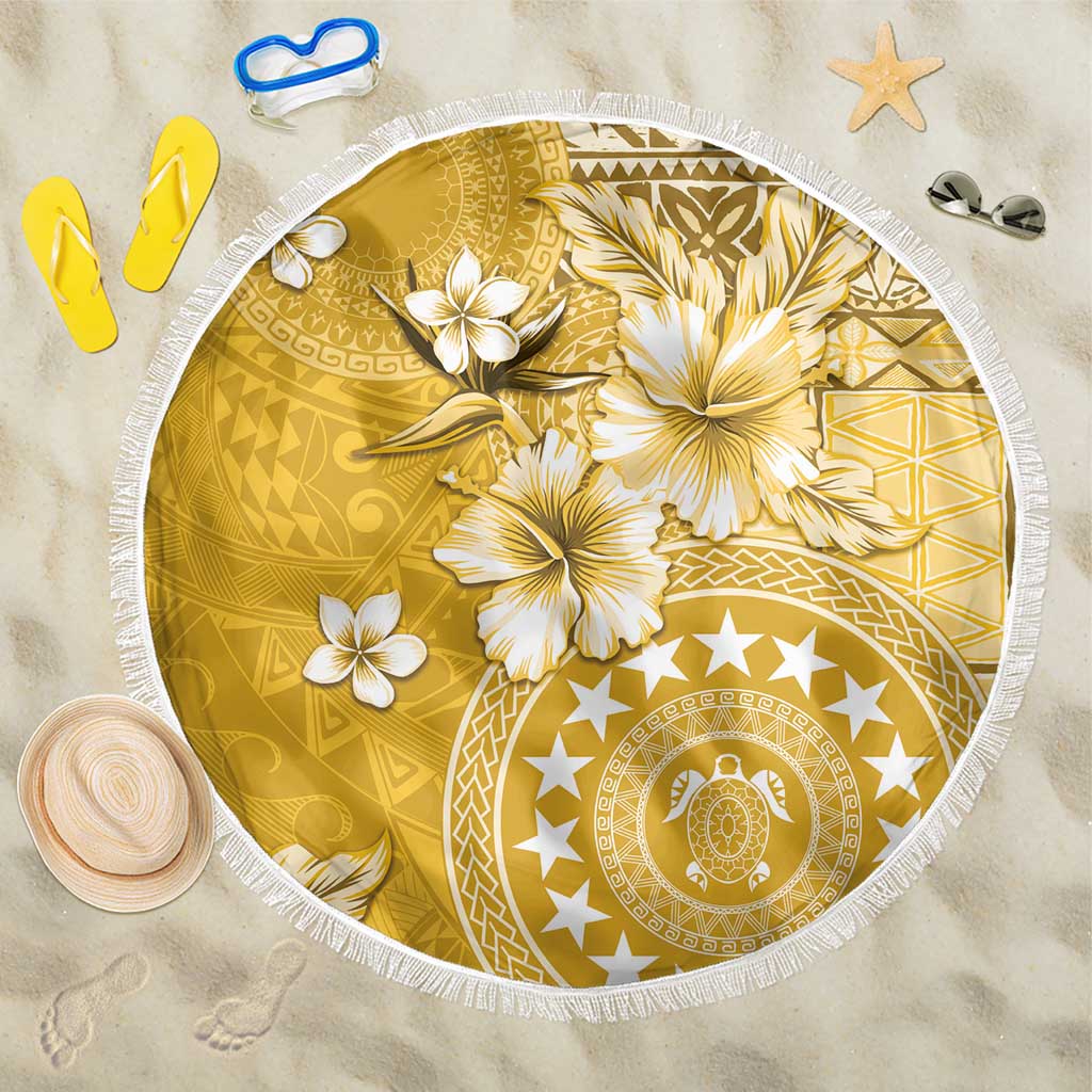 Cook Islands Beach Blanket Yellow Hibiscus And Stars