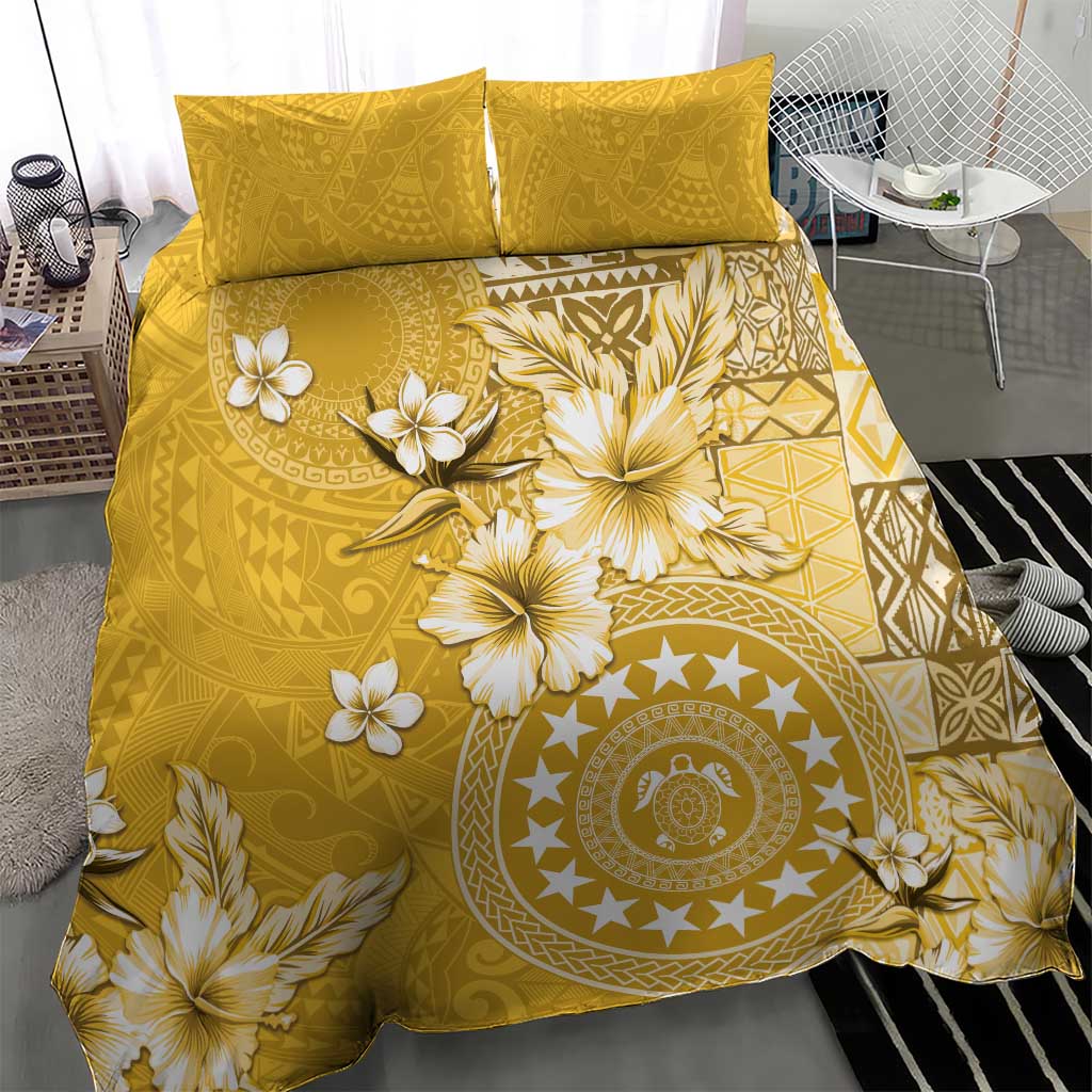 Cook Islands Bedding Set Yellow Hibiscus And Stars LT05 - Polynesian Pride