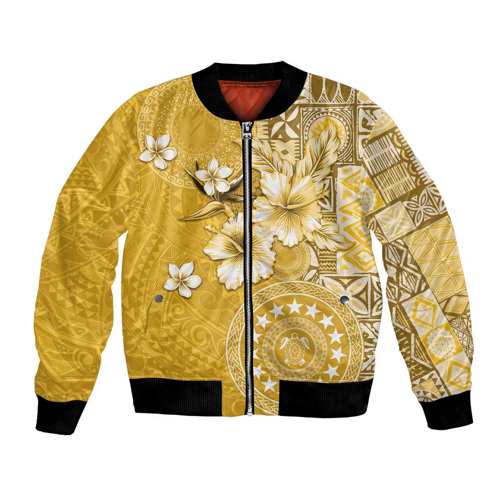 Cook Islands Bomber Jacket Yellow Hibiscus And Stars