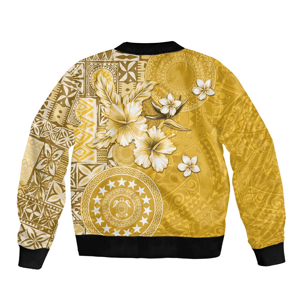 Cook Islands Bomber Jacket Yellow Hibiscus And Stars