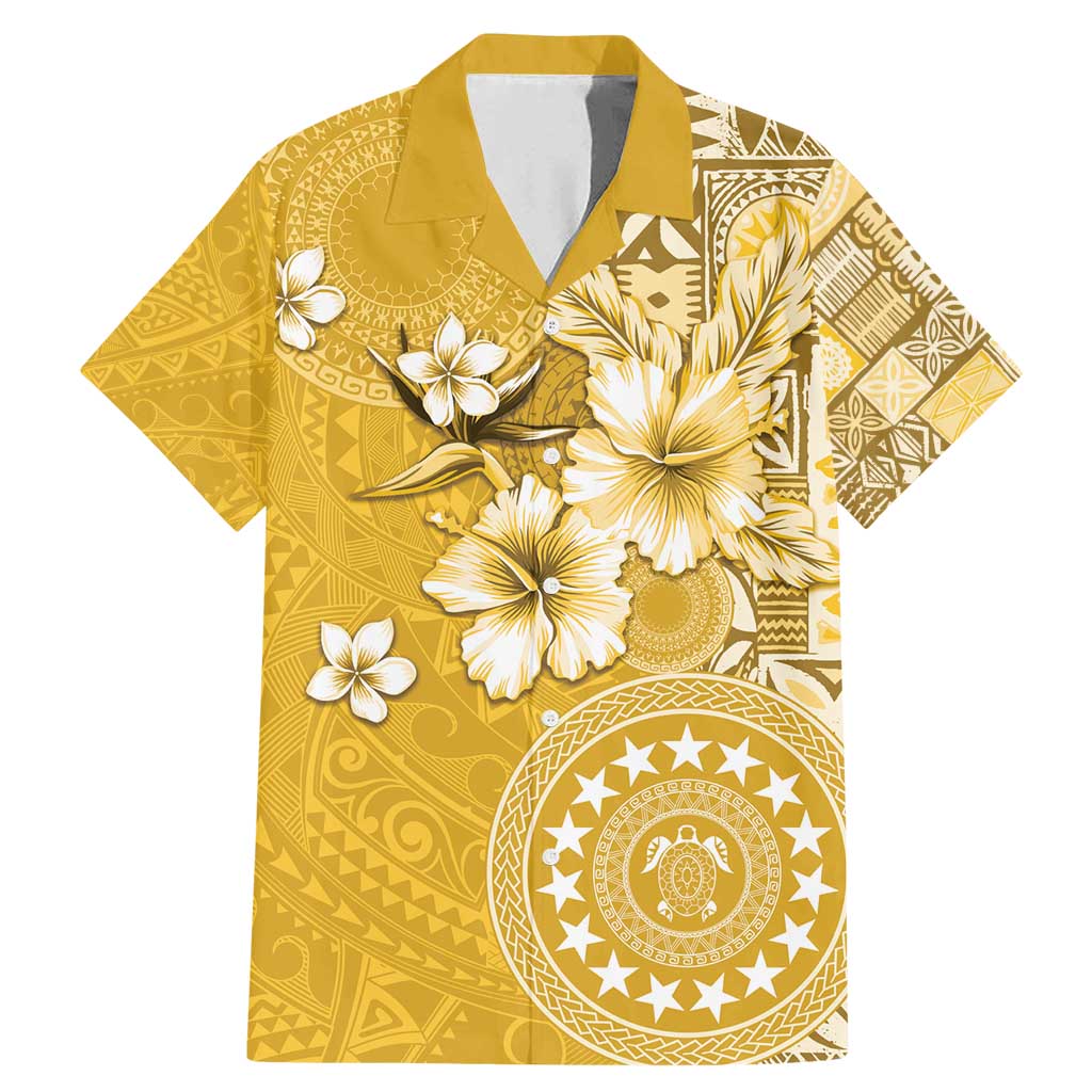 Cook Islands Family Matching Mermaid Dress and Hawaiian Shirt Yellow Hibiscus And Stars LT05 Dad's Shirt - Short Sleeve Yellow - Polynesian Pride