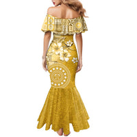 Cook Islands Family Matching Mermaid Dress and Hawaiian Shirt Yellow Hibiscus And Stars LT05 - Polynesian Pride