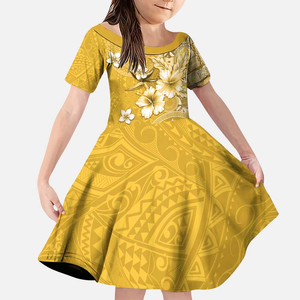 Cook Islands Family Matching Puletasi and Hawaiian Shirt Yellow Hibiscus And Stars