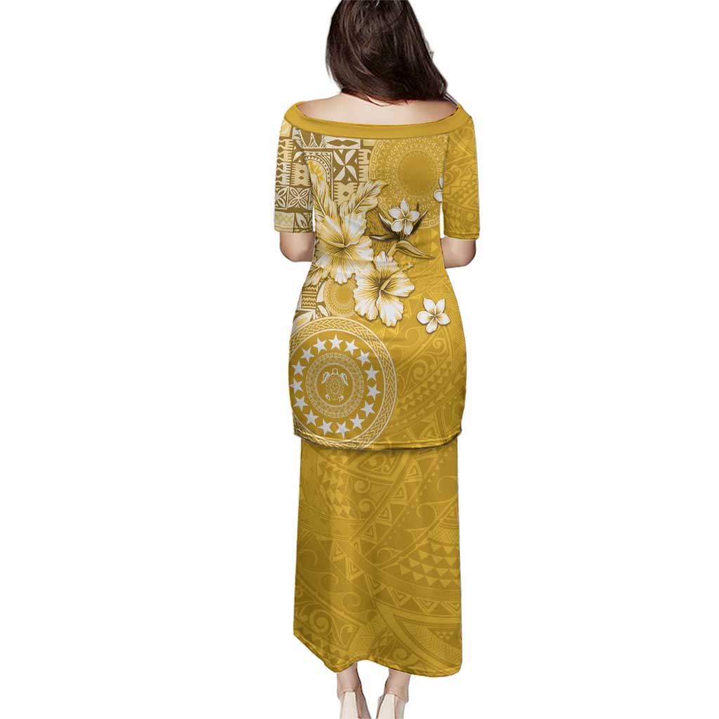 Cook Islands Family Matching Puletasi and Hawaiian Shirt Yellow Hibiscus And Stars