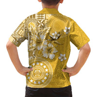 Cook Islands Family Matching Short Sleeve Bodycon Dress and Hawaiian Shirt Yellow Hibiscus And Stars LT05 - Polynesian Pride
