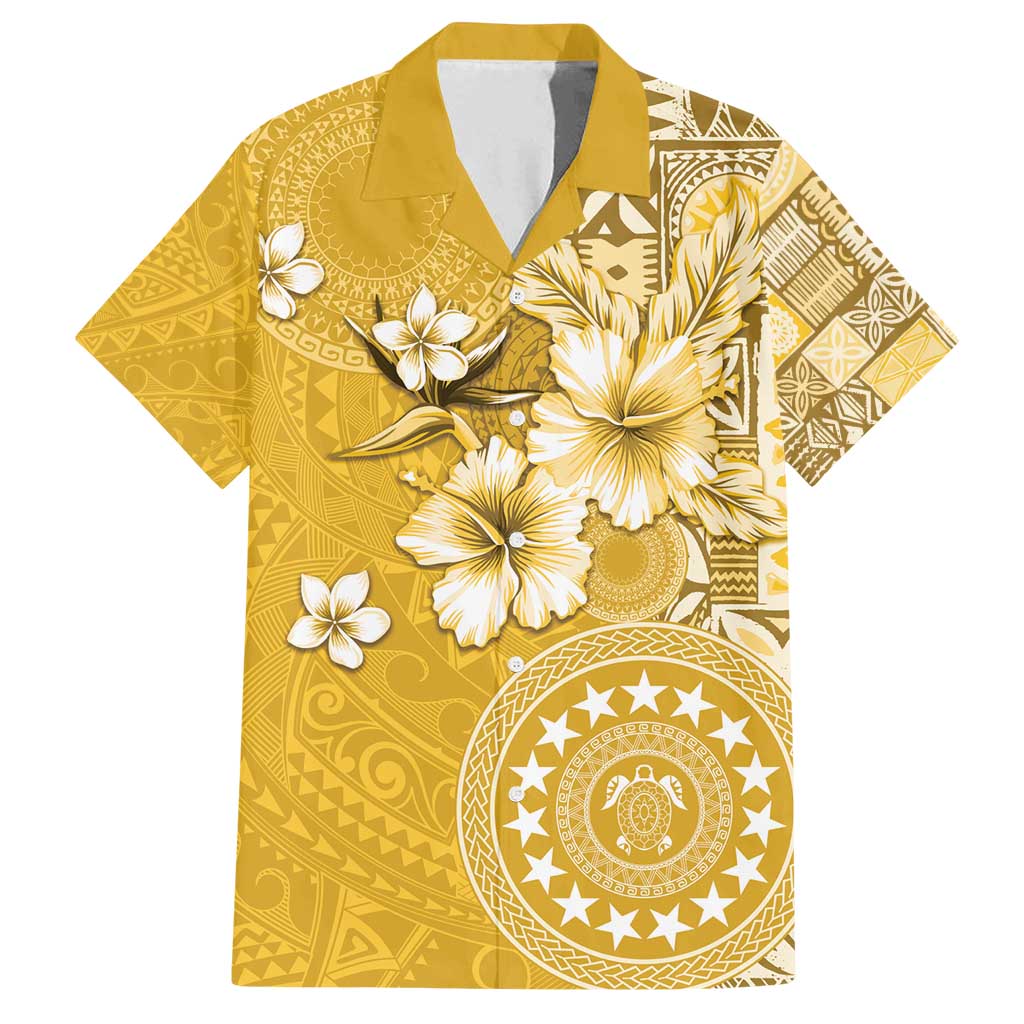 Cook Islands Family Matching Summer Maxi Dress and Hawaiian Shirt Yellow Hibiscus And Stars LT05 Dad's Shirt - Short Sleeve Yellow - Polynesian Pride