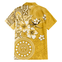 Cook Islands Family Matching Tank Maxi Dress and Hawaiian Shirt Yellow Hibiscus And Stars LT05 - Polynesian Pride
