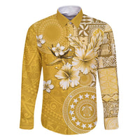 Cook Islands Family Matching Tank Maxi Dress and Hawaiian Shirt Yellow Hibiscus And Stars LT05 Dad's Shirt - Long Sleeve Yellow - Polynesian Pride