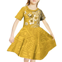 Cook Islands Kid Short Sleeve Dress Yellow Hibiscus And Stars