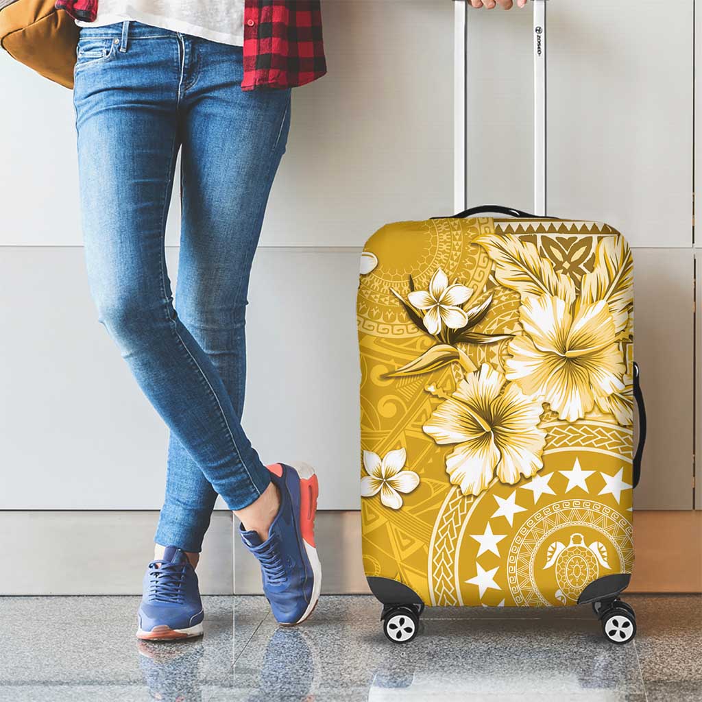 Cook Islands Luggage Cover Yellow Hibiscus And Stars